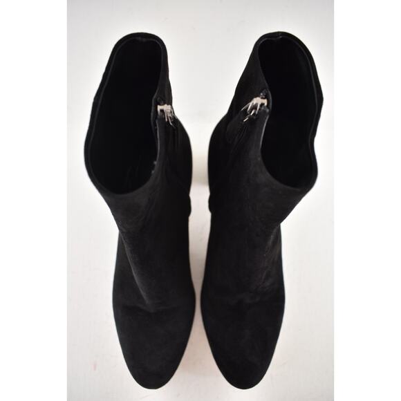 Prada 55MM Tronch Black Suede Silver Logo Short Ankle Block Heel Bootie 38.5 - Picture 7 of 11